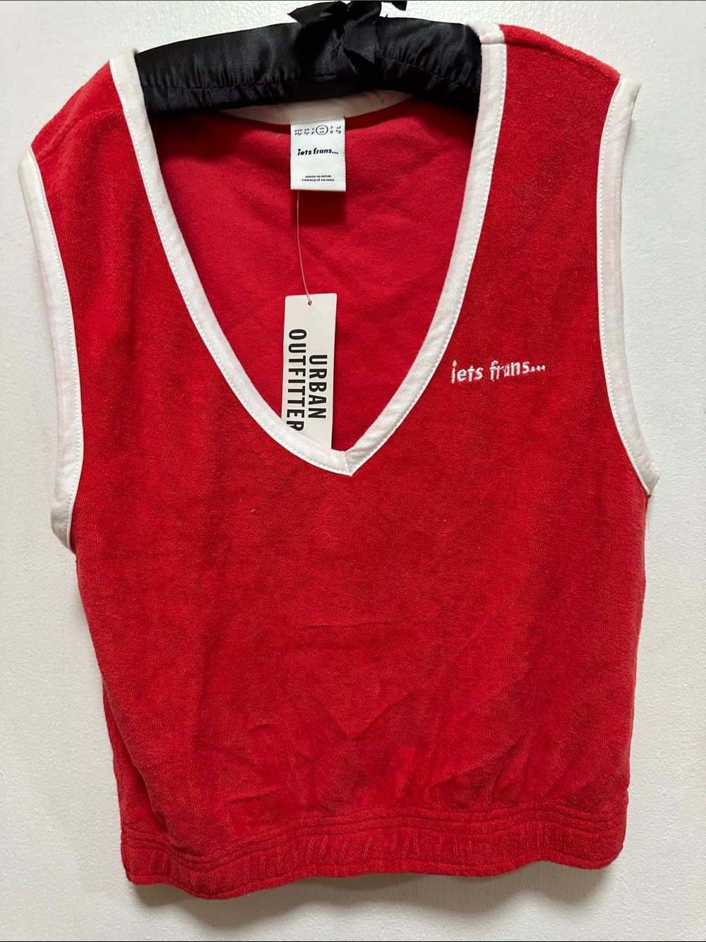 Urban Outfitters Red V-Neck Tank with White Trim
